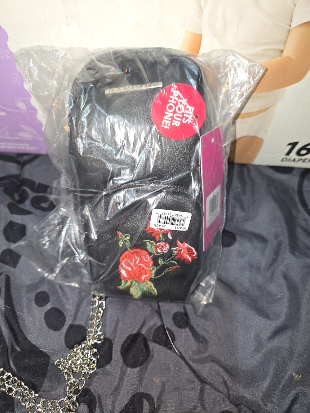 Rampage Black Crossbody Bag with Red Rose Embroidery